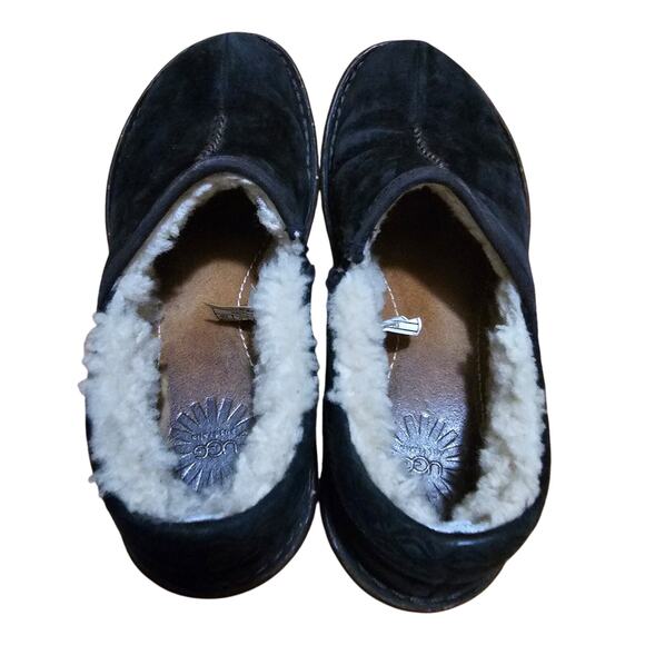 Ugg Bettey 1757 Black Leather Slip On Shoes Sherp Skin Inside Women's Size 6 - Picture 5 of 9